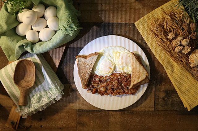 Plate of Eggs, Corned Beef Hash, and Toast Sullivans Diner Restaurant Hudson Falls New York